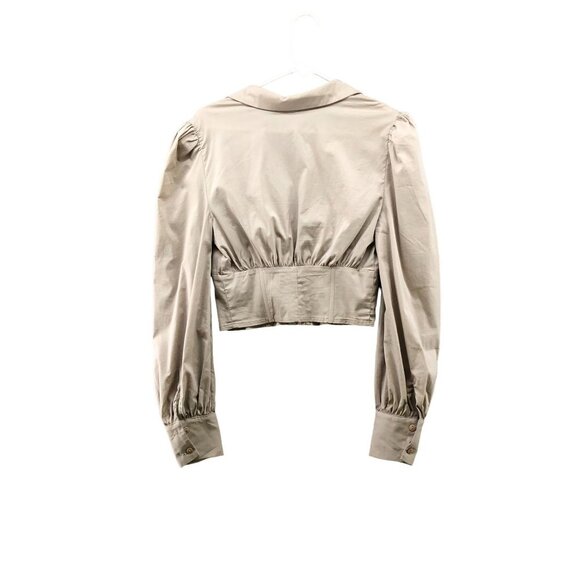 Le Blog Womens Collared Corset Shirt Blouse Long Sleeve Nude Beige Sz S Cropped - Picture 2 of 12